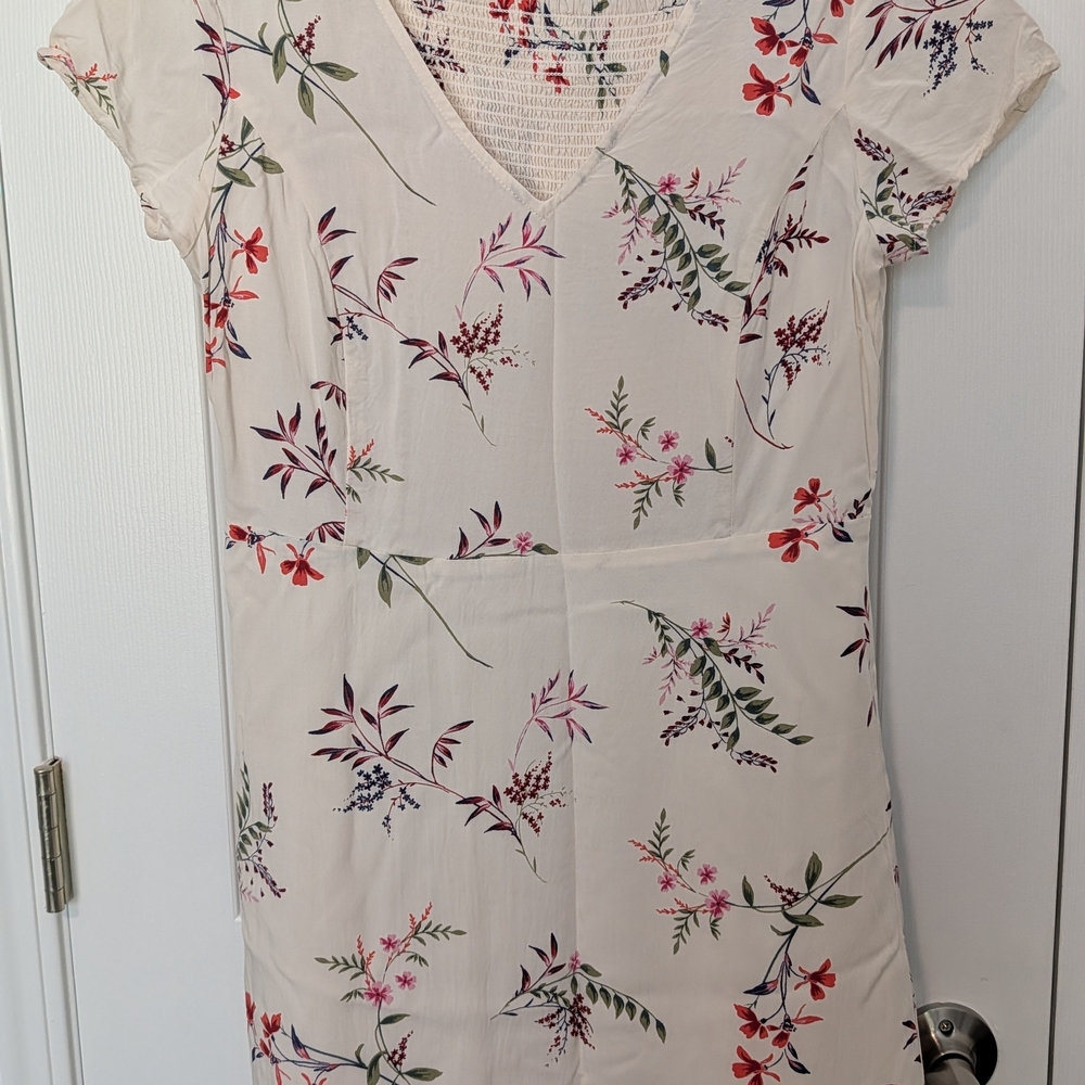 Old Navy Cream Mini Dress with Multi-Color Floral Print